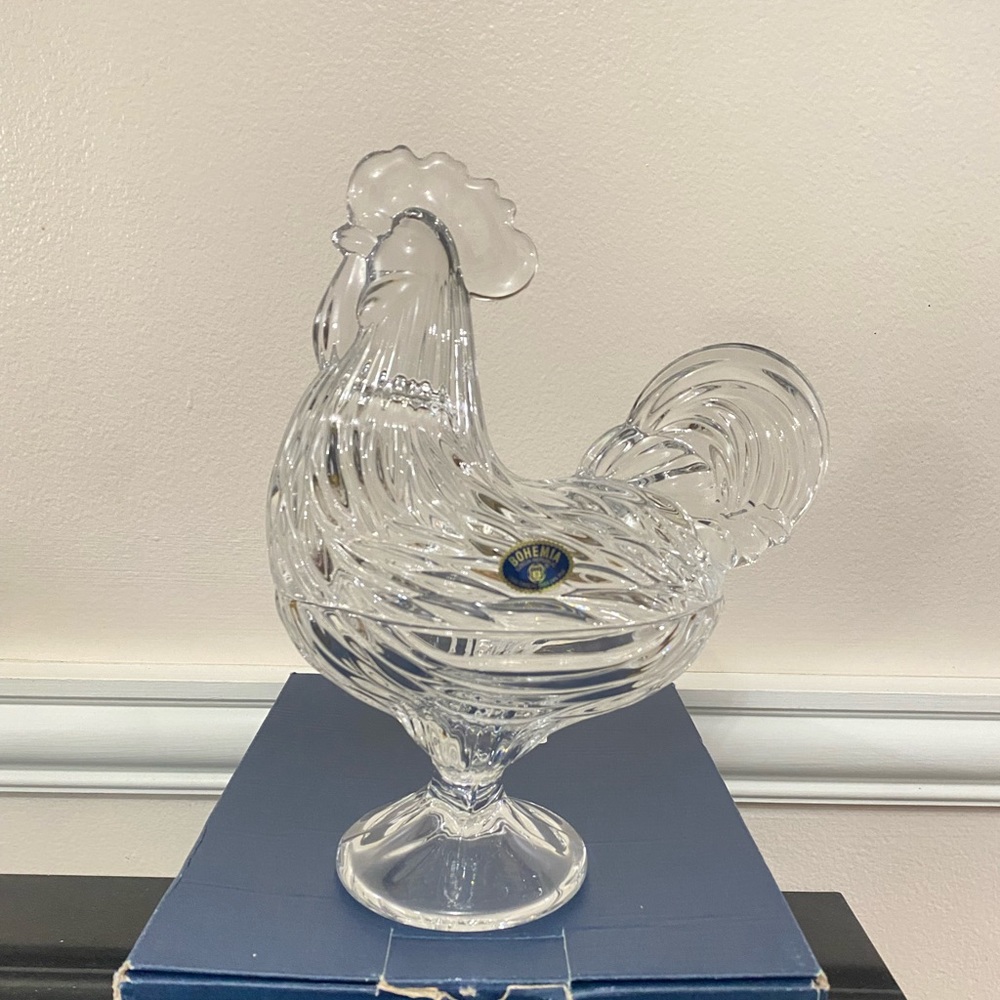 Bohemian 24% Lead Crystal Rooster Candy Dish